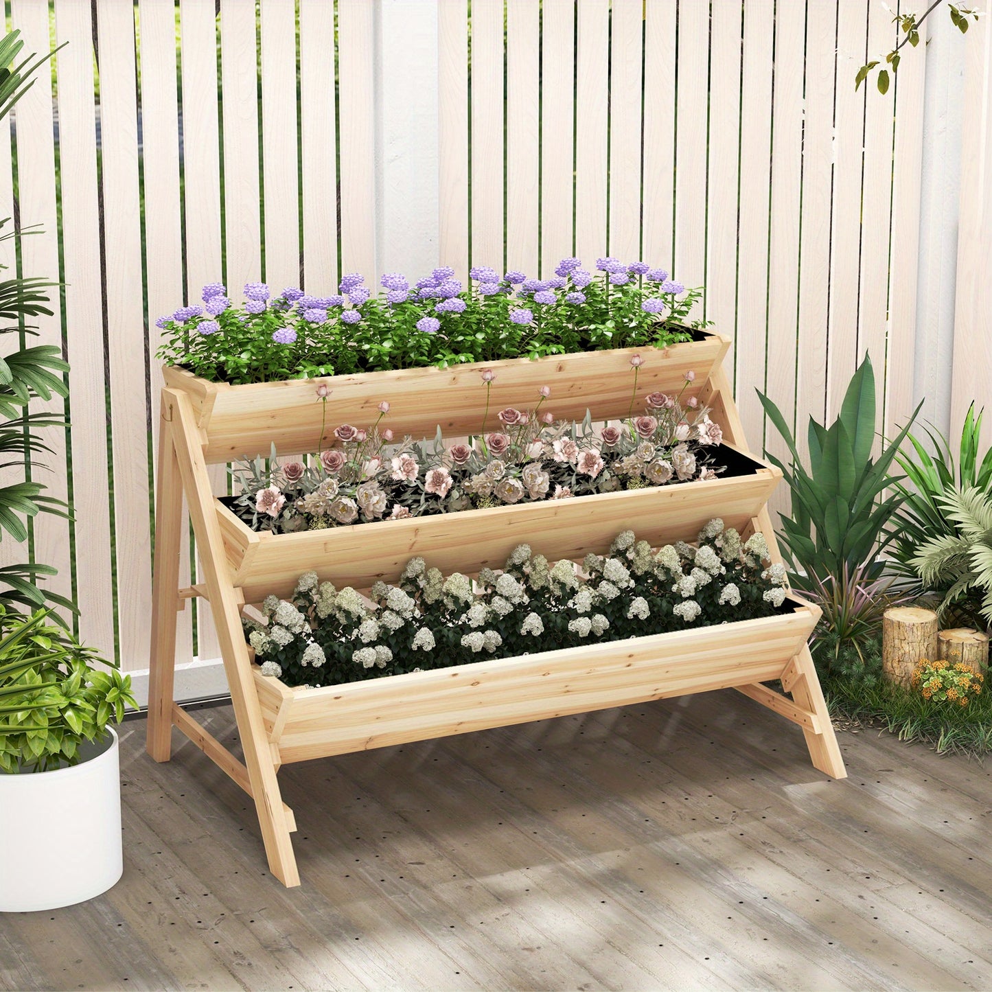 Multigot 3-tier Raised Garden Bed w\u002F2 Side Hooks Storage Shelf Garden Planter for Flowers, Garden Houses