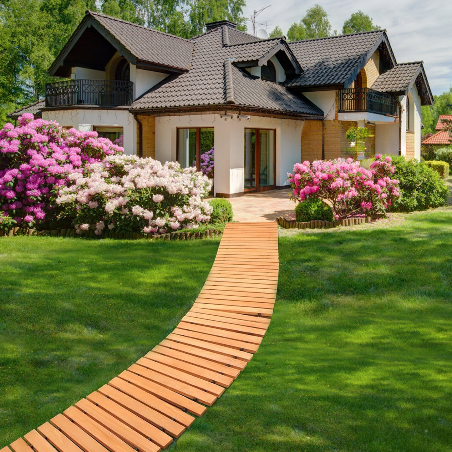 12ft x 45cm Wooden Garden Path Roll-Out Walkway - Natural Color