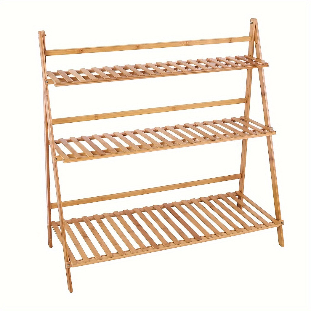 Versatile 100cm 3 Tier Foldable Bamboo Flower Pot Plants Display Shelf Planter Organizer for Outdoor Indoor