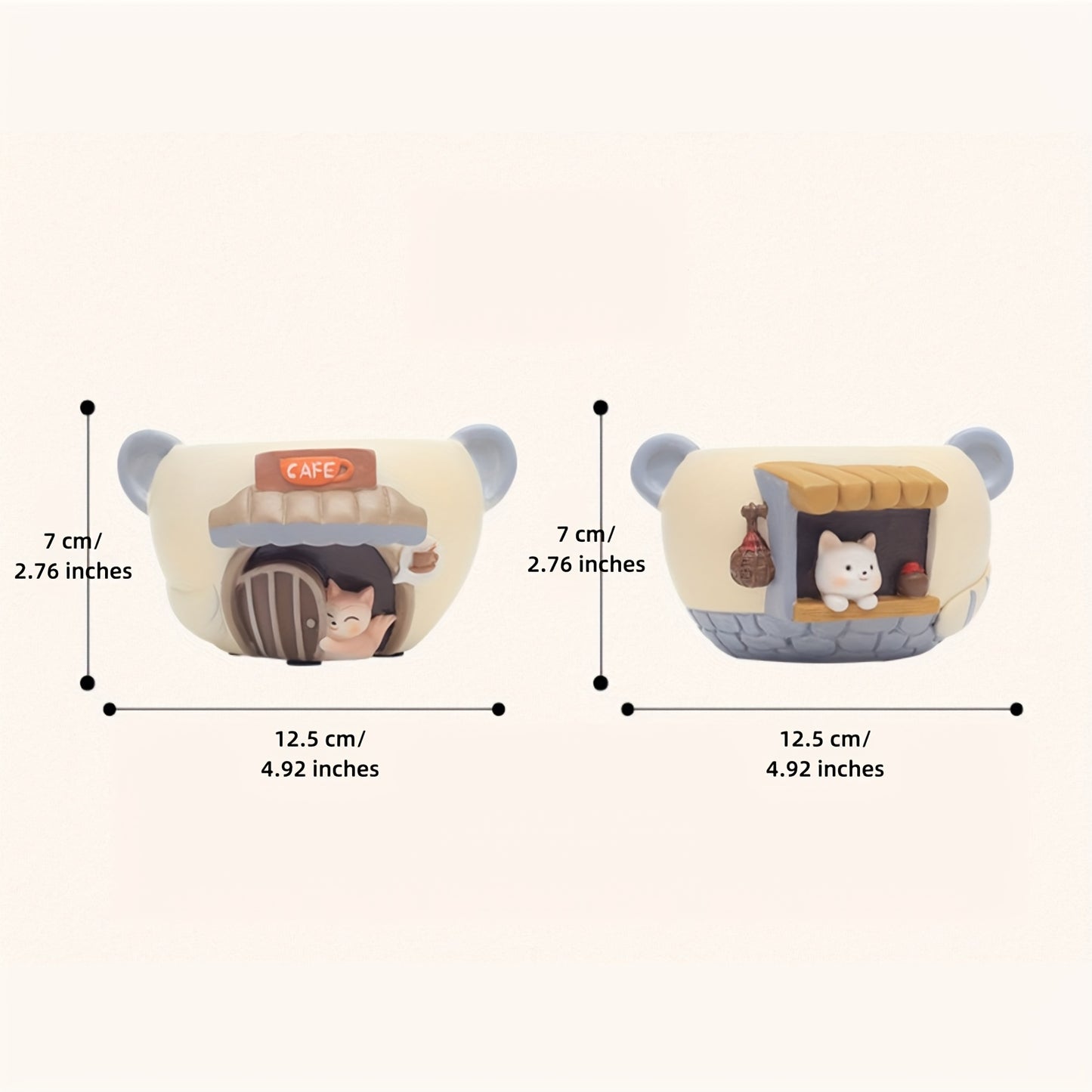 2pcs Set of Modern Cute Pet Cafe & Store Small Mini Resin Plant Pot with Drainage Holes