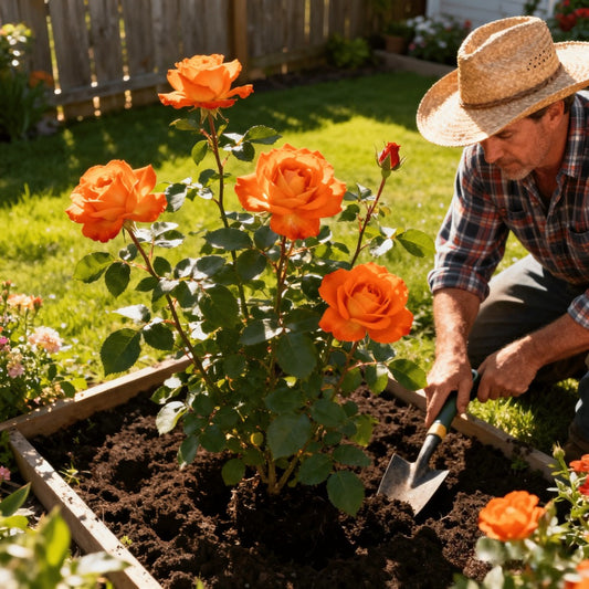 Warm, large orange rose seedlings in the family garden recommended by local flower farmers