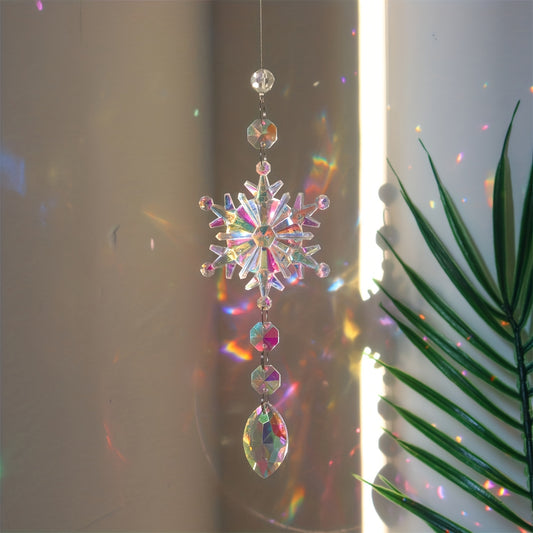 4pcs Crystal Snowflake Wind Chime Set - Glass & Plastic