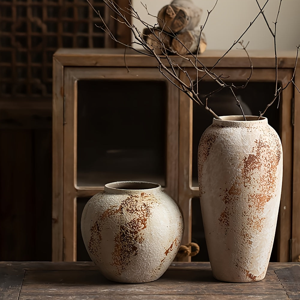 AYQW Vintage Beige & White Speckled Ceramic Planter - Elegant Floral desk or garden pot