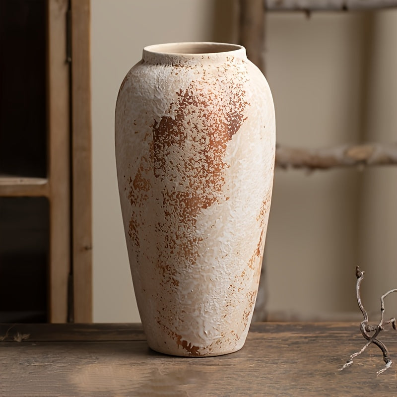 AYQW Vintage Beige & White Speckled Ceramic Planter - Elegant Floral desk or garden pot