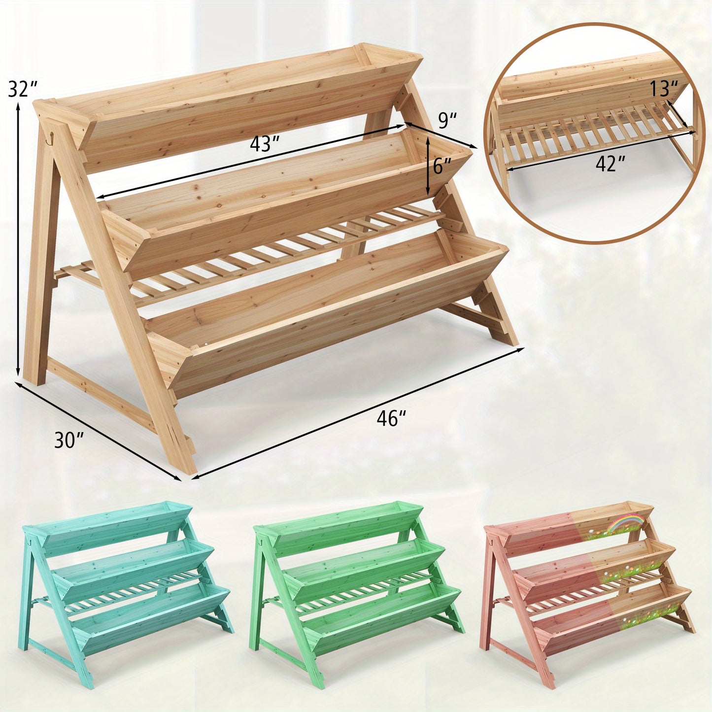 Multigot 3-tier Raised Garden Bed w\u002F2 Side Hooks Storage Shelf Garden Planter for Flowers, Garden Houses