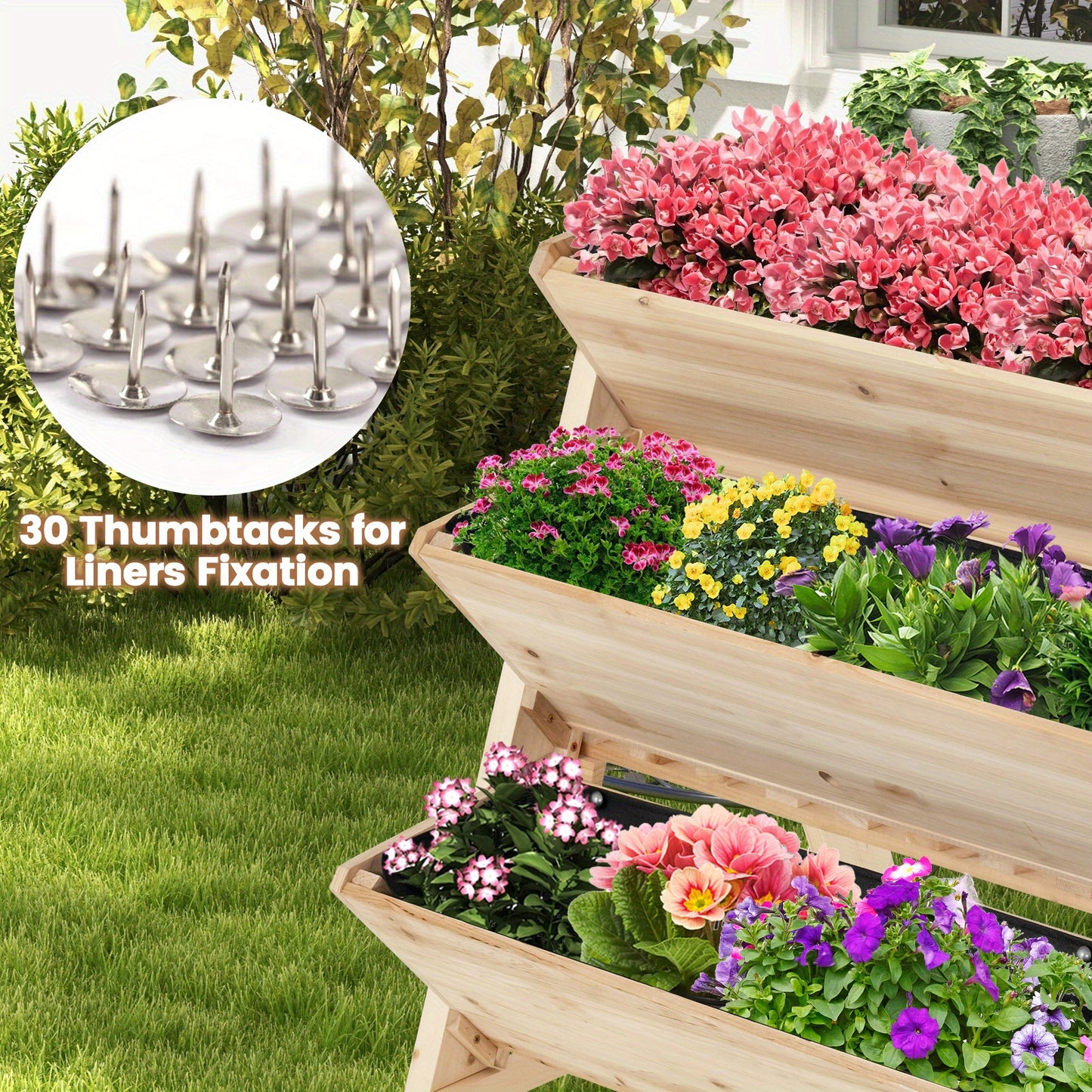 Multigot 3-tier Raised Garden Bed w\u002F2 Side Hooks Storage Shelf Garden Planter for Flowers, Garden Houses