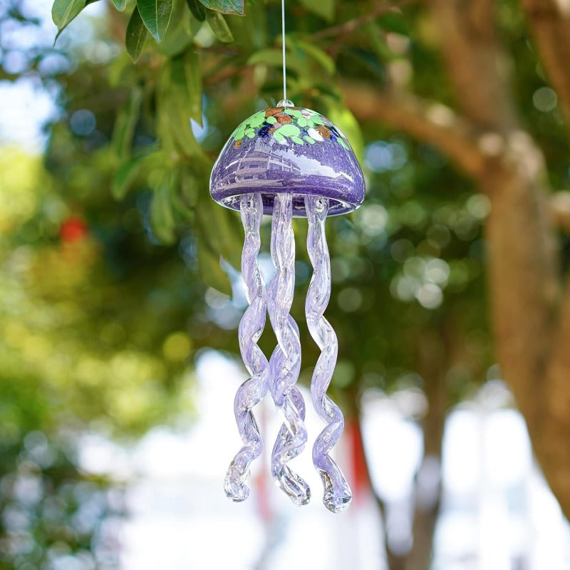 Purple Blown Glass Jellyfish Wind Chime Sea Glass Wind Chimes for Outside Jellyfish Wind Chimes Outdoor Sea Glass Decor for Patio Garden Balcony Porch 14in