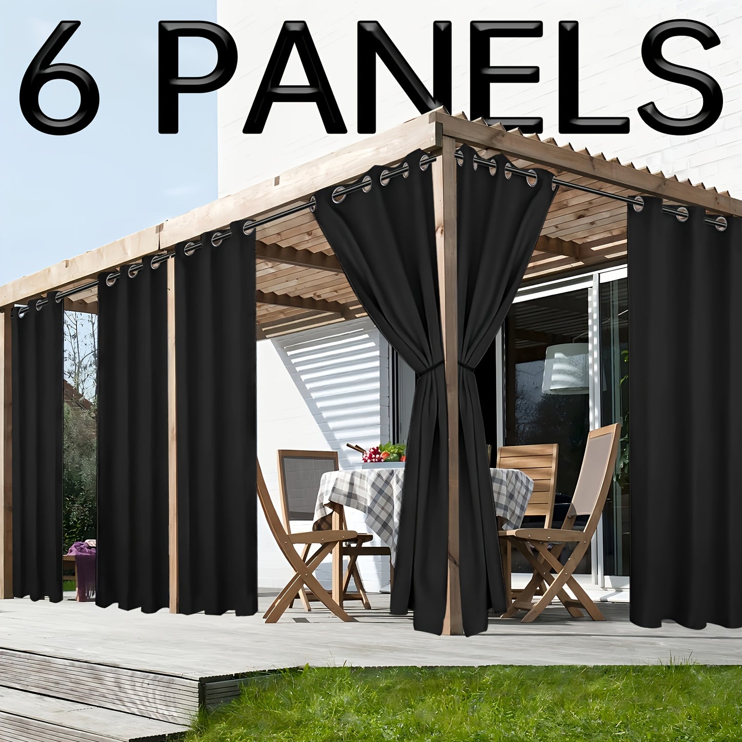 6pcs Waterproof Outdoor Curtains for Patio & Pergola - Thickened UV Protection Fabric