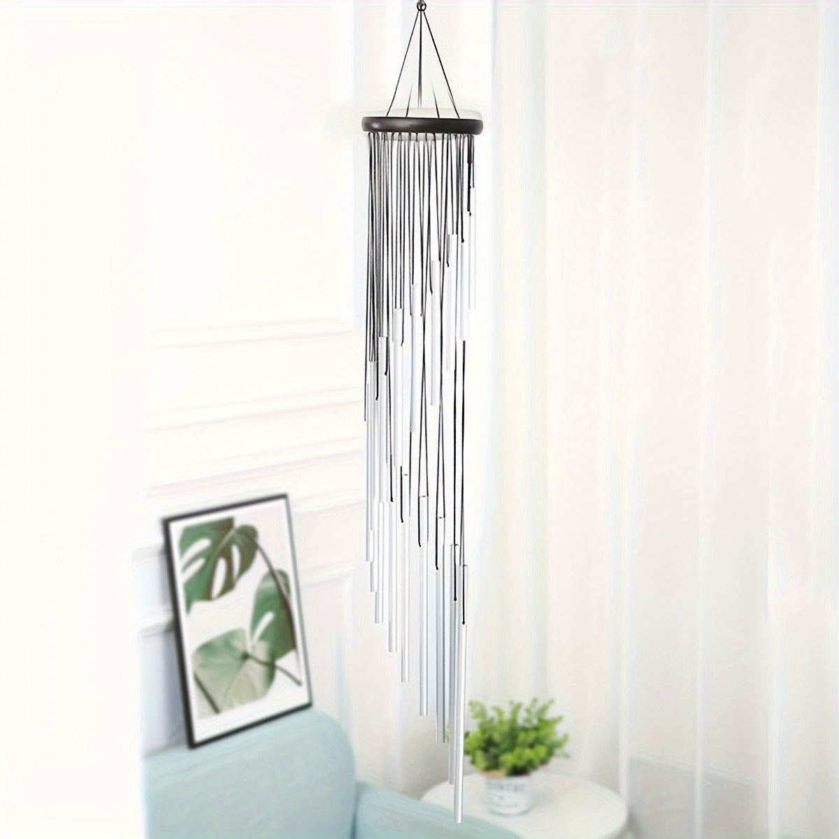 1pc New Rotating Multi-tube Metal Pine Aluminum Tube Wind Chime Hanging Decoration Creative Home Decoration Pendant 37 Inch Step by Step 18 Tubes Golden and Silvery