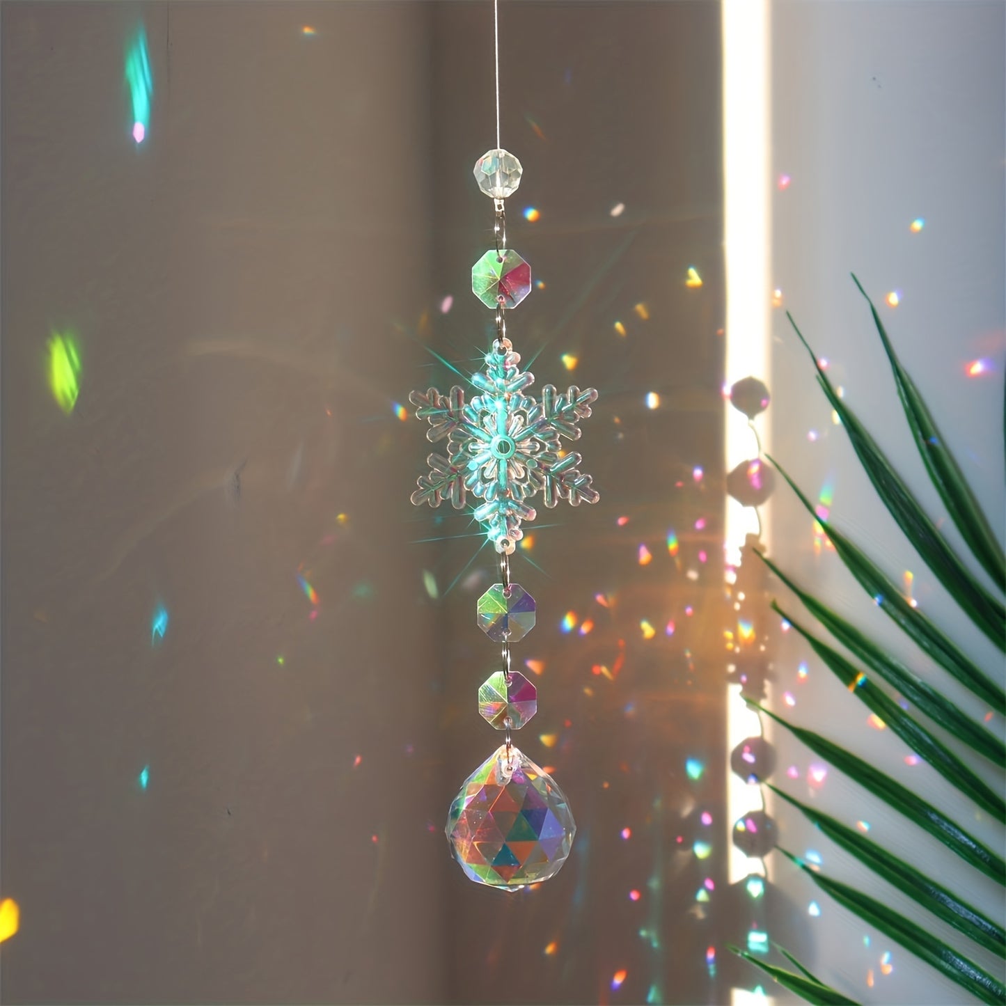 4pcs Crystal Snowflake Wind Chime Set - Glass & Plastic