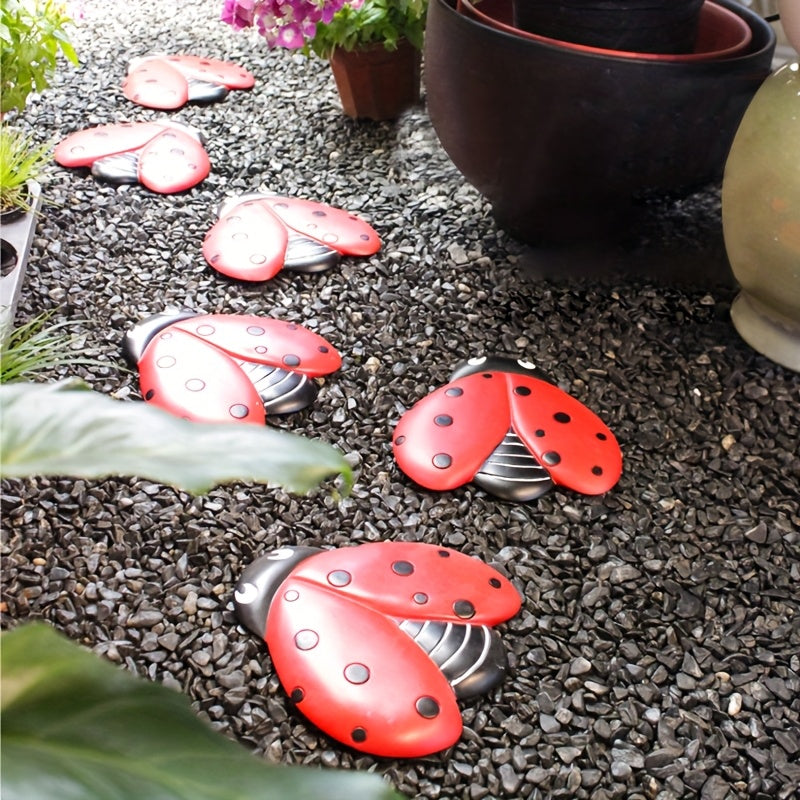 Set of 3 Ladybug Stepping Stones, Decorative Mats for Gardens