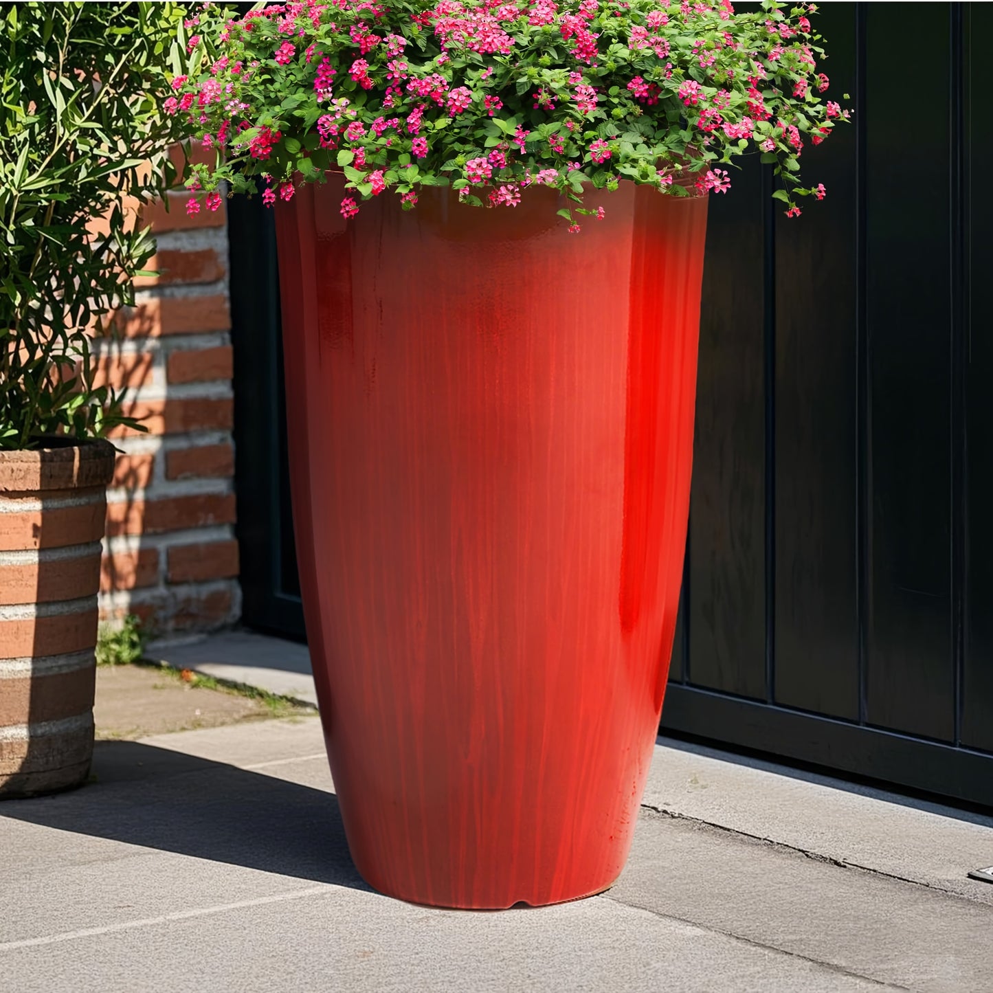 Large Red Gradient Glazed Planter 21 Inch\u002F53cm Round Large Planting Pot for Indoor and Outdoor Gardening Greenery Flower Decoration