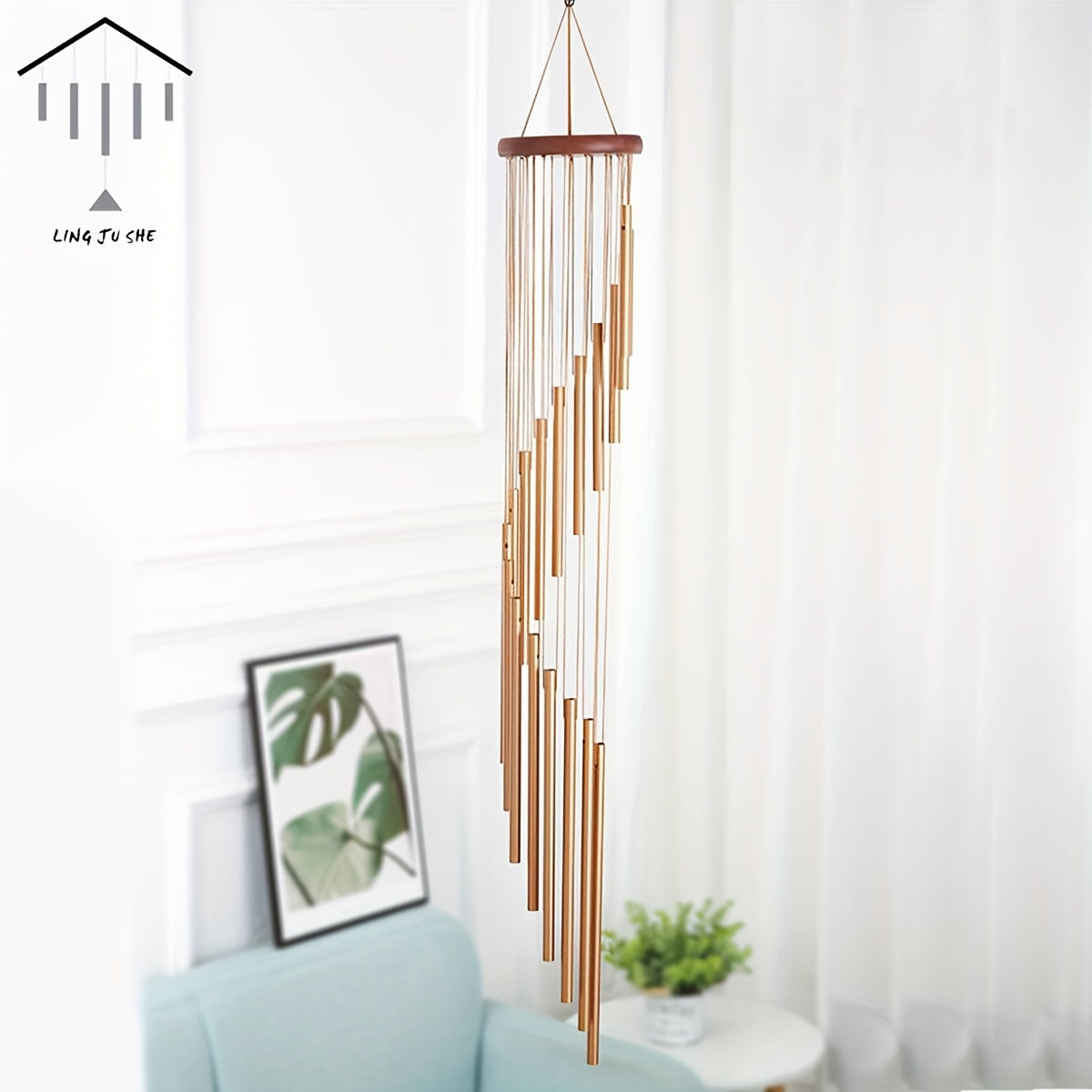 1pc New Rotating Multi-tube Metal Pine Aluminum Tube Wind Chime Hanging Decoration Creative Home Decoration Pendant 37 Inch Step by Step 18 Tubes Golden and Silvery