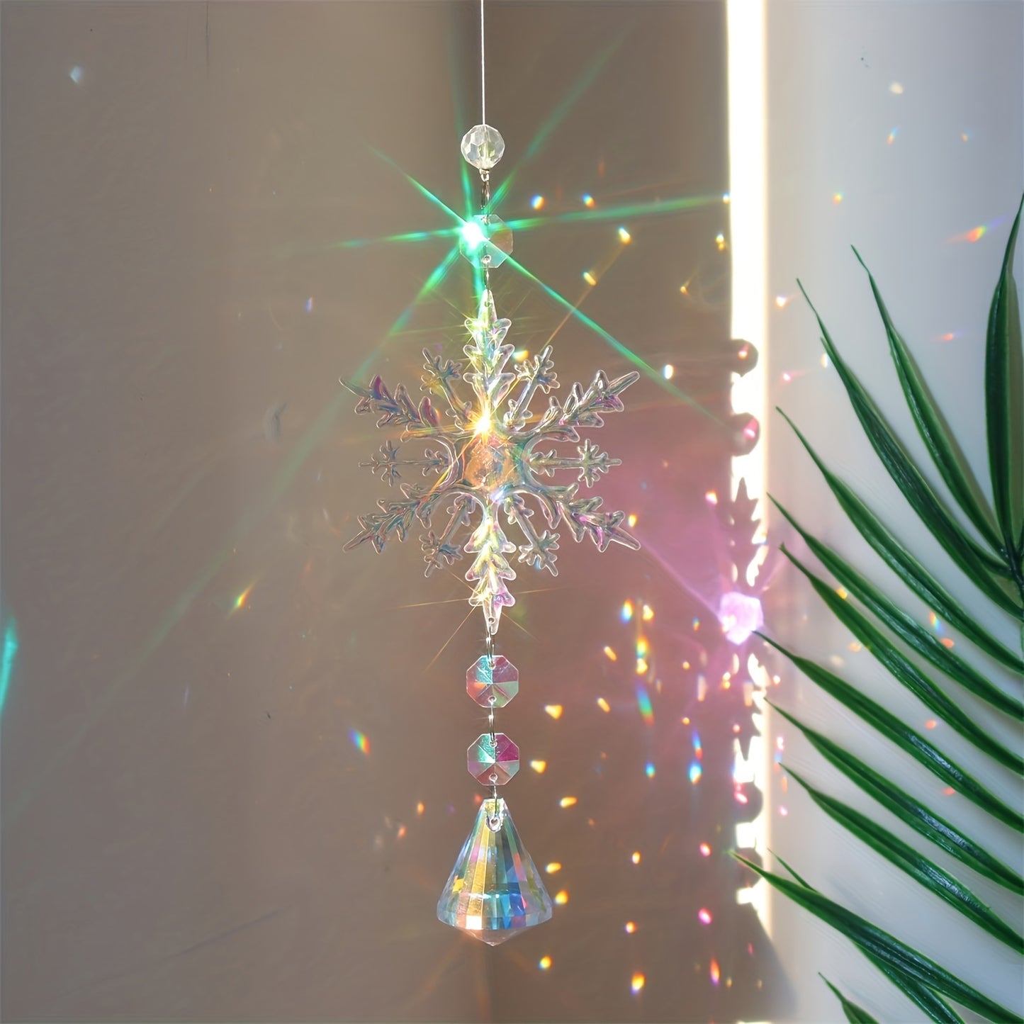 4pcs Crystal Snowflake Wind Chime Set - Glass & Plastic