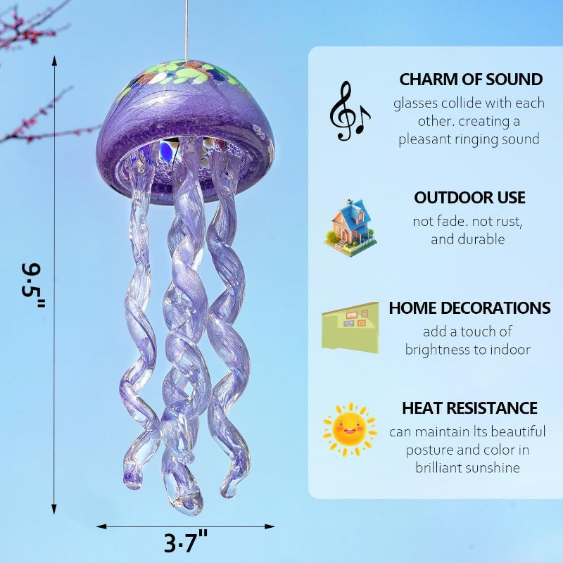 Purple Blown Glass Jellyfish Wind Chime Sea Glass Wind Chimes for Outside Jellyfish Wind Chimes Outdoor Sea Glass Decor for Patio Garden Balcony Porch 14in