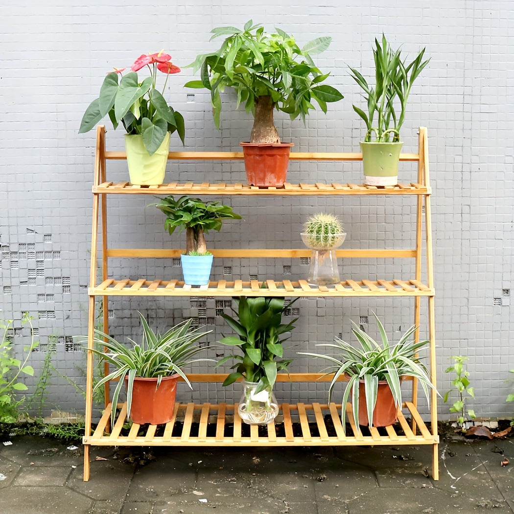Versatile 100cm 3 Tier Foldable Bamboo Flower Pot Plants Display Shelf Planter Organizer for Outdoor Indoor