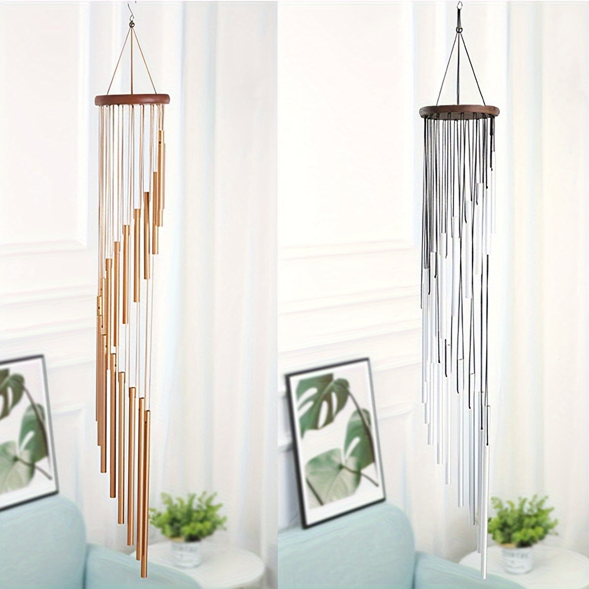 1pc New Rotating Multi-tube Metal Pine Aluminum Tube Wind Chime Hanging Decoration Creative Home Decoration Pendant 37 Inch Step by Step 18 Tubes Golden and Silvery