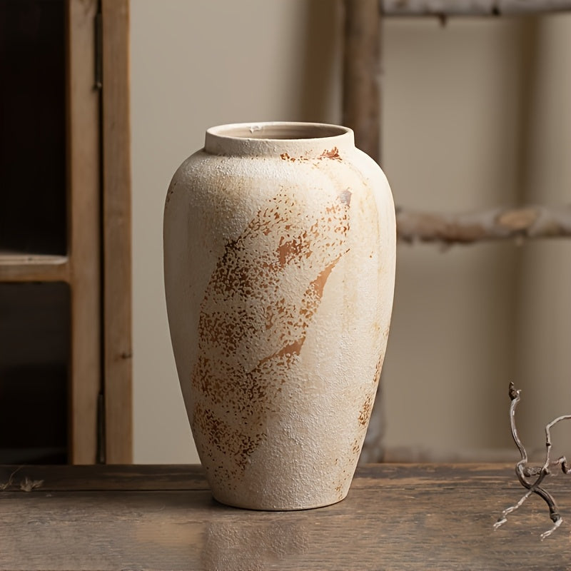 AYQW Vintage Beige & White Speckled Ceramic Planter - Elegant Floral desk or garden pot