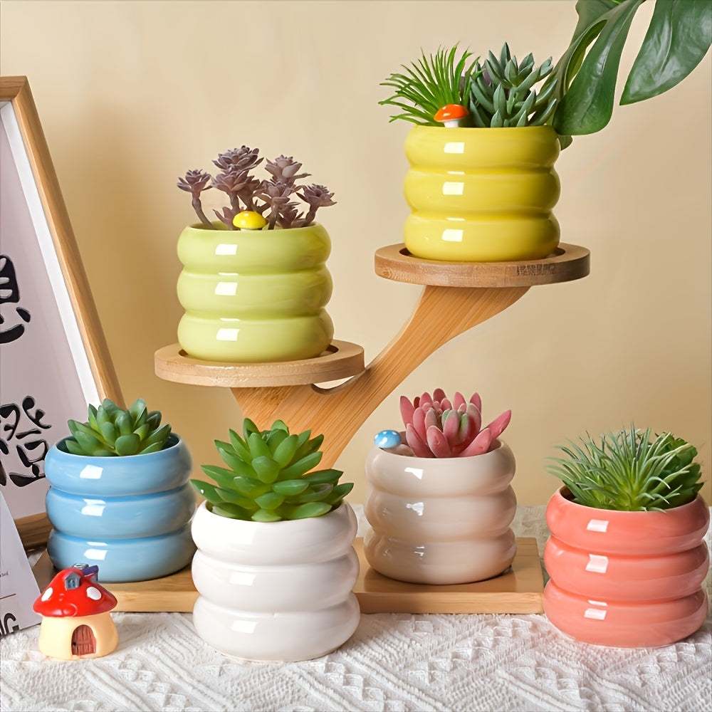 6pcs Set Bohemian Ceramic Planters with Drainage Holes - Colorful