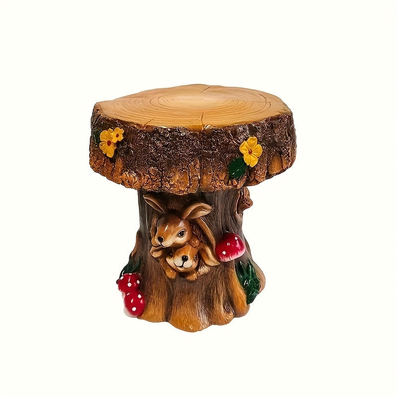 Enchanted Resin Mushroom Squirrel Garden Stool Sculpture