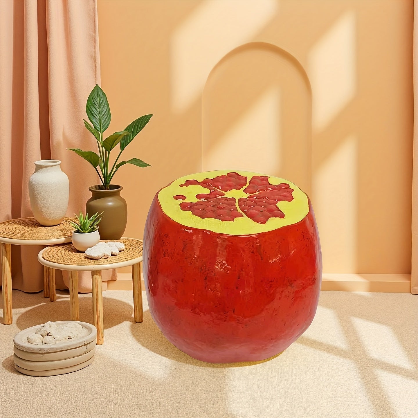 1pc Large 13.8-Inch Realistic Red Pomegrananus Stool - Heavy-Duty Resin Construction
