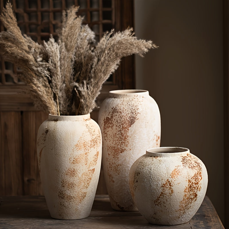 AYQW Vintage Beige & White Speckled Ceramic Planter - Elegant Floral desk or garden pot