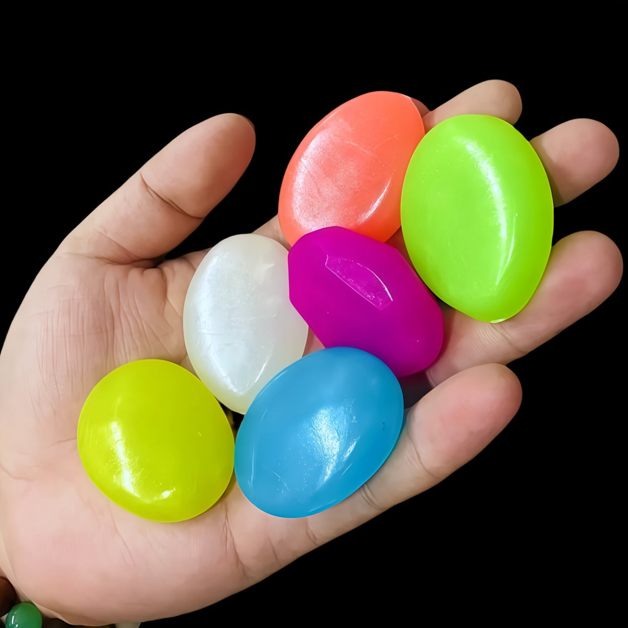50 Extra Large Glow-in-the-Dark Pebbles - Daytime Light Absorption, Automatic Night Glow
