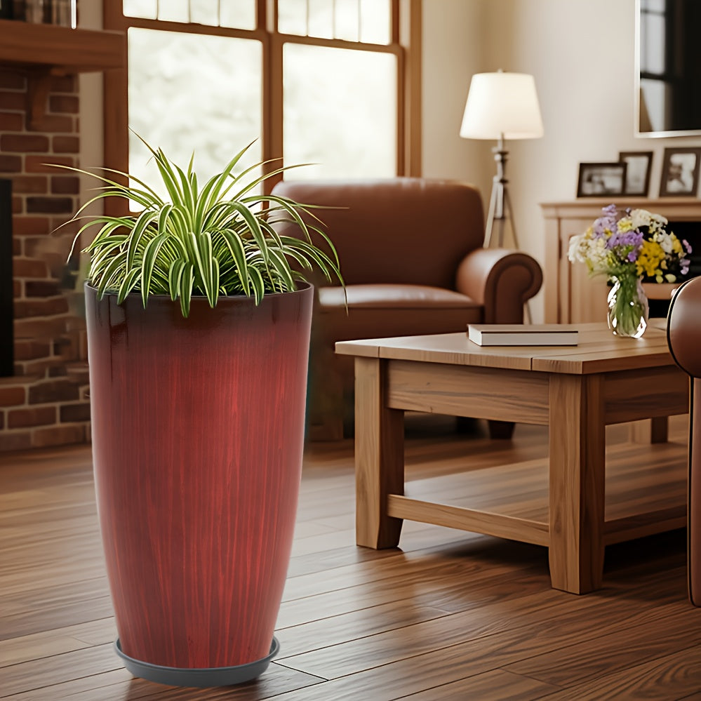 Large Red Gradient Glazed Planter 21 Inch\u002F53cm Round Large Planting Pot for Indoor and Outdoor Gardening Greenery Flower Decoration