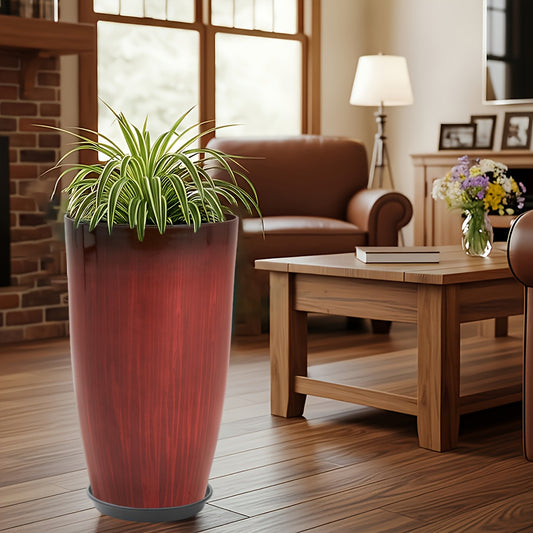 Large Red Gradient Glazed Planter 21 Inch\u002F53cm Round Large Planting Pot for Indoor and Outdoor Gardening Greenery Flower Decoration