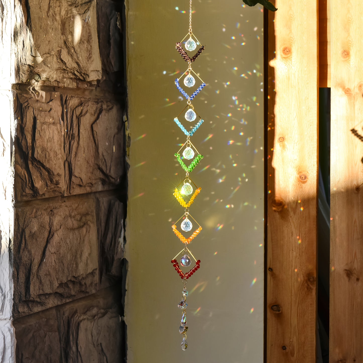 1pc Vintage Glass Seven Chakra Ball Wind Chime, Rainbow Maker