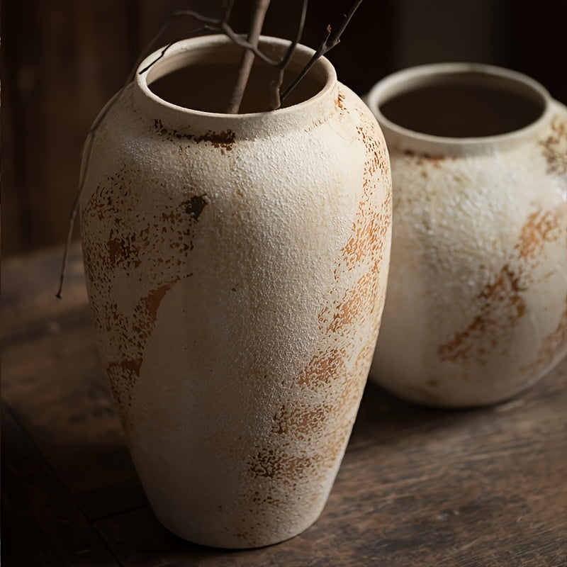 AYQW Vintage Beige & White Speckled Ceramic Planter - Elegant Floral desk or garden pot