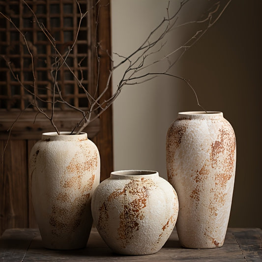 AYQW Vintage Beige & White Speckled Ceramic Planter - Elegant Floral desk or garden pot