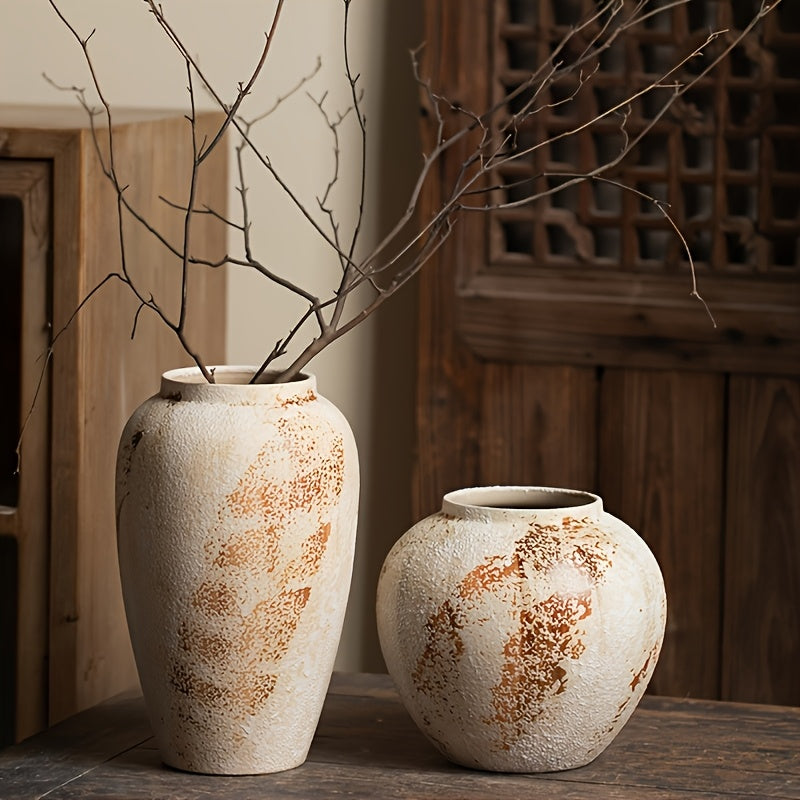 AYQW Vintage Beige & White Speckled Ceramic Planter - Elegant Floral desk or garden pot