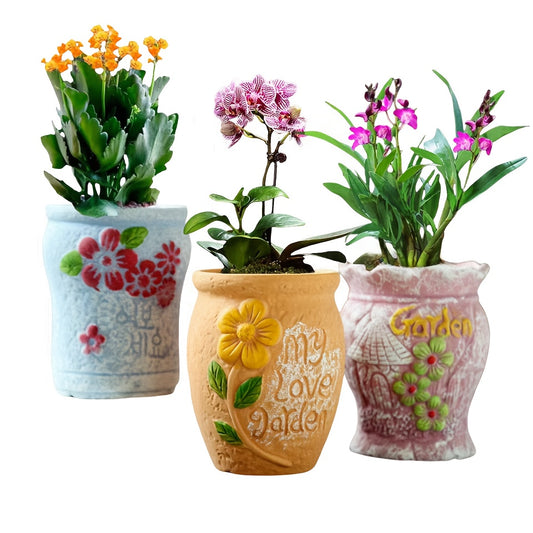 3pcs, cute little yellow chicken ceramic flower pots, pastoral style, exquisite and compact