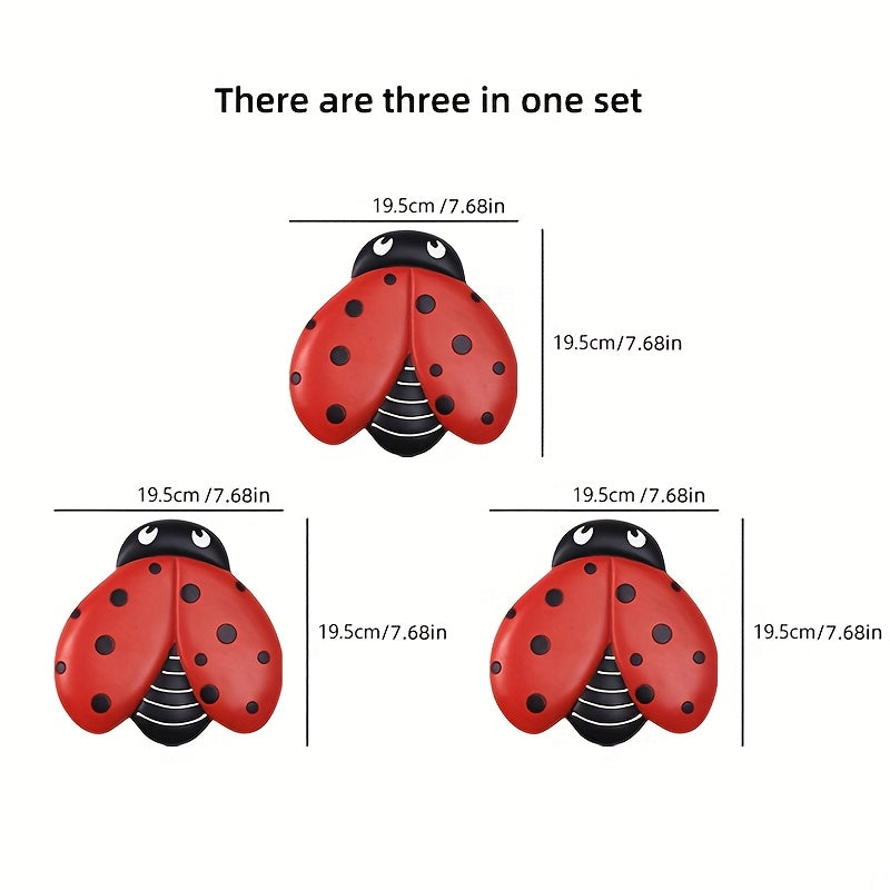 Set of 3 Ladybug Stepping Stones, Decorative Mats for Gardens