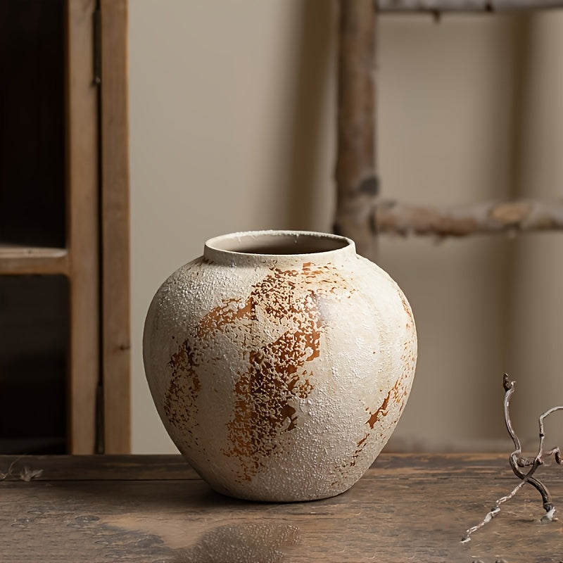 AYQW Vintage Beige & White Speckled Ceramic Planter - Elegant Floral desk or garden pot