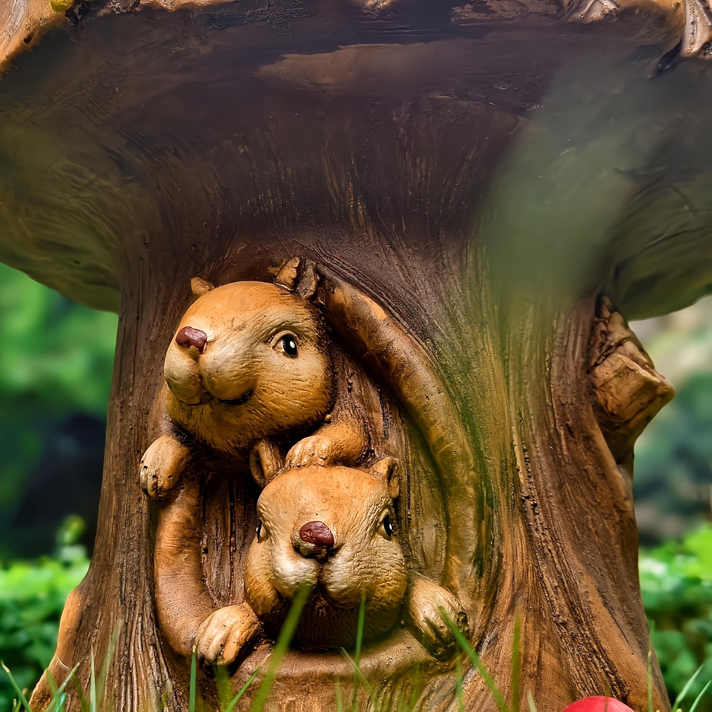 Enchanted Resin Mushroom Squirrel Garden Stool Sculpture