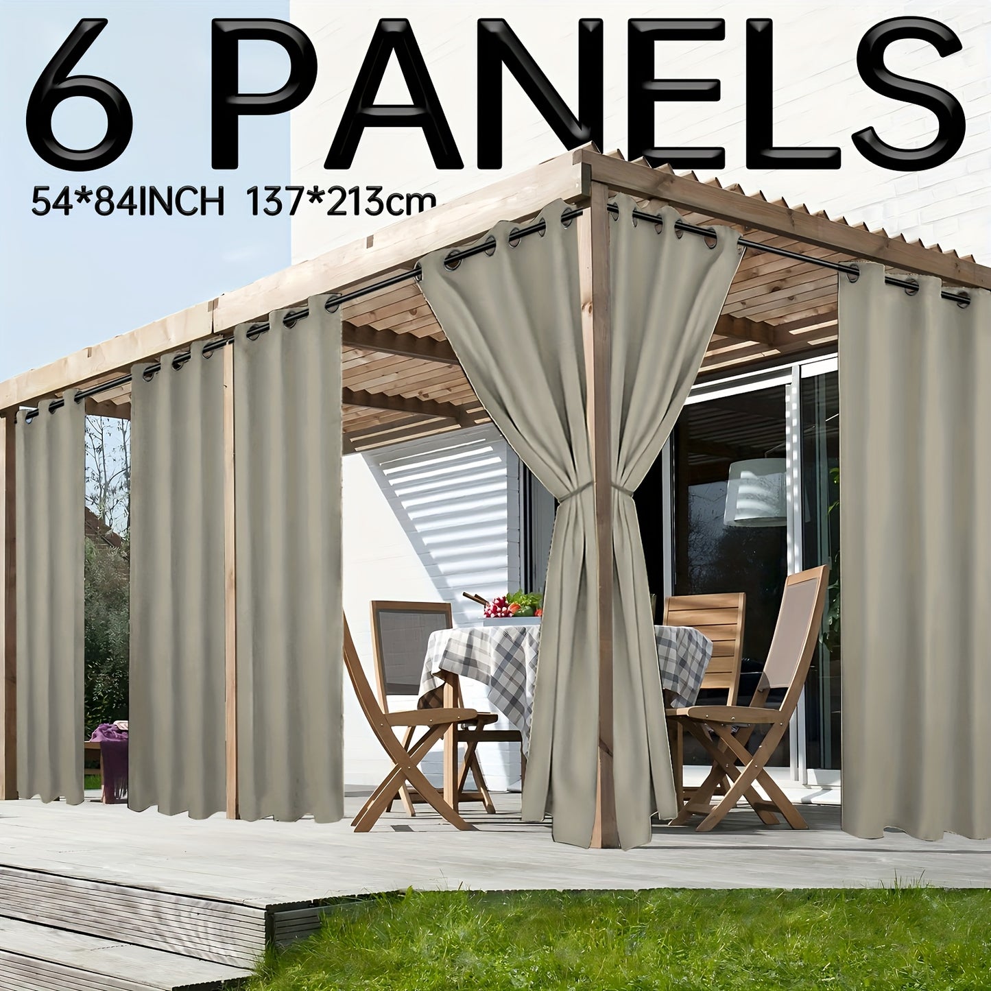 6pcs Waterproof Outdoor Curtains for Patio & Pergola - Thickened UV Protection Fabric