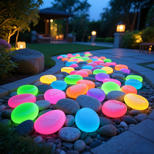 50 Extra Large Glow-in-the-Dark Pebbles - Daytime Light Absorption, Automatic Night Glow