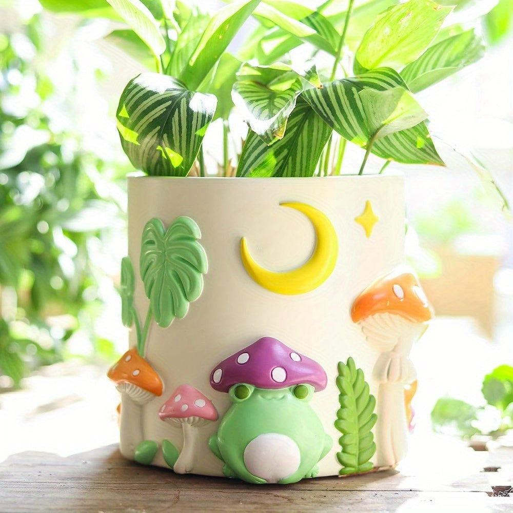 Colorful Frog Garden Planter, Cute Unique Succulent Planter with Drainage