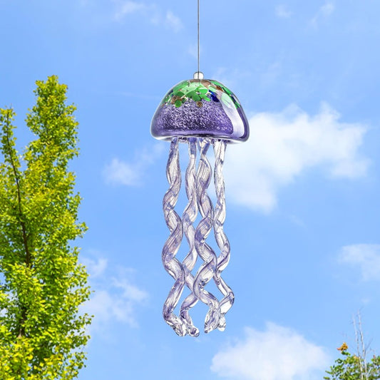 Purple Blown Glass Jellyfish Wind Chime Sea Glass Wind Chimes for Outside Jellyfish Wind Chimes Outdoor Sea Glass Decor for Patio Garden Balcony Porch 14in
