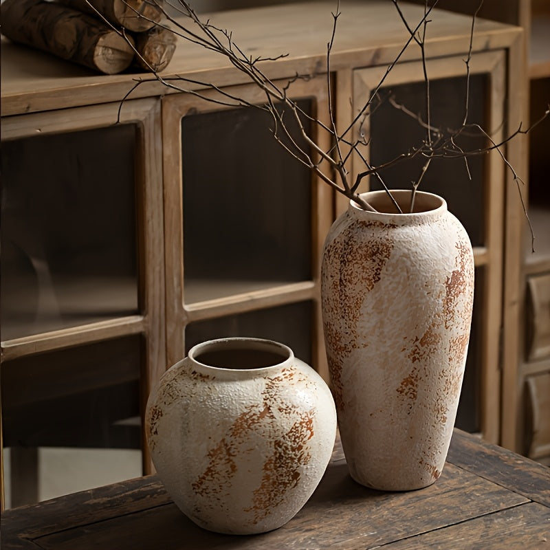 AYQW Vintage Beige & White Speckled Ceramic Planter - Elegant Floral desk or garden pot
