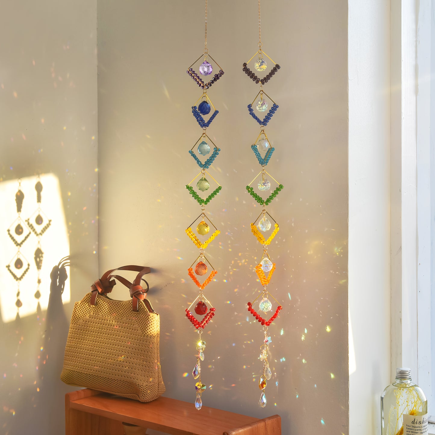 1pc Vintage Glass Seven Chakra Ball Wind Chime, Rainbow Maker