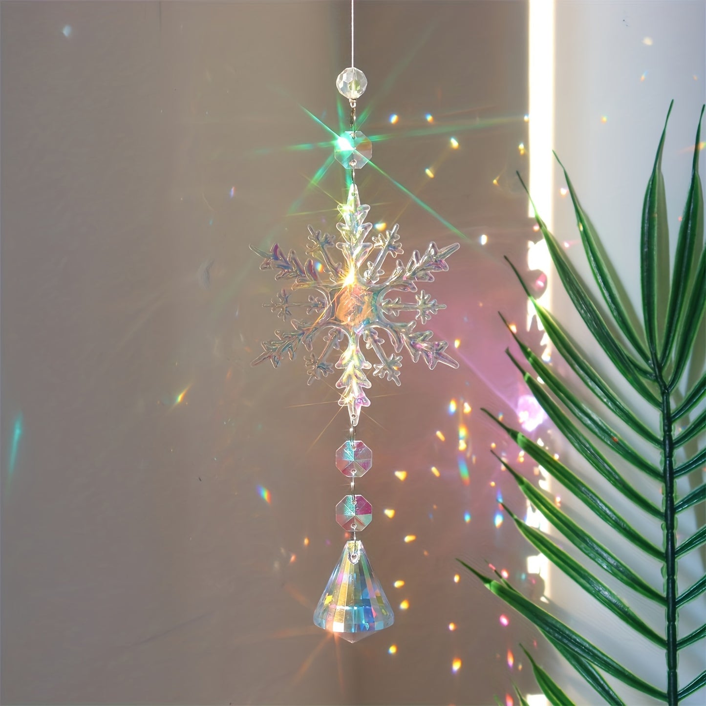 4pcs Crystal Snowflake Wind Chime Set - Glass & Plastic