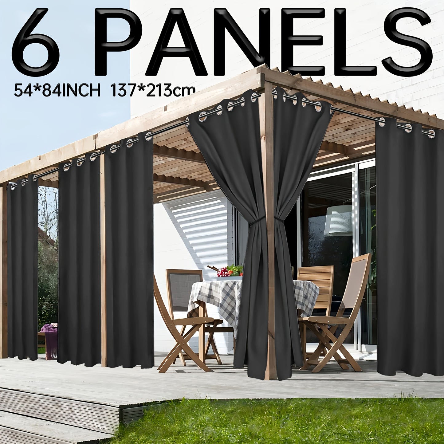 6pcs Waterproof Outdoor Curtains for Patio & Pergola - Thickened UV Protection Fabric