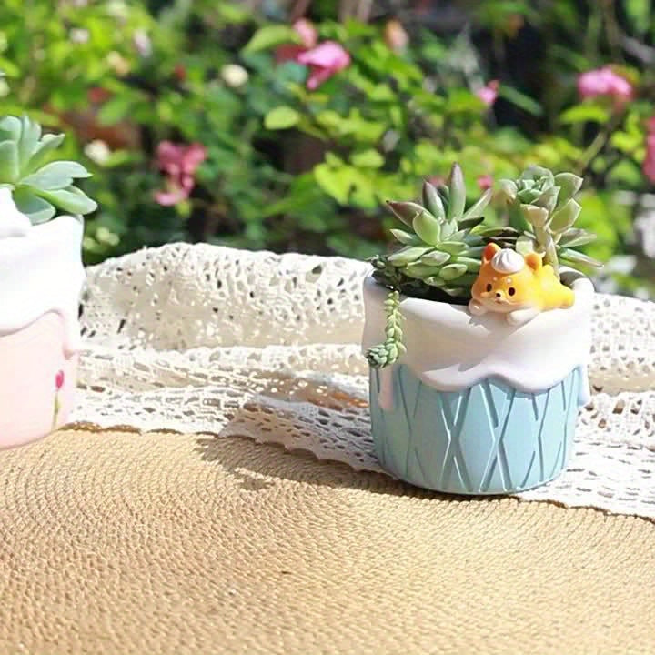 A Creative Cartoon Ice Cream Cheese Succulent Gardening Pot Container for Small Flower Arrangements on The Balcony Or in The Yard.