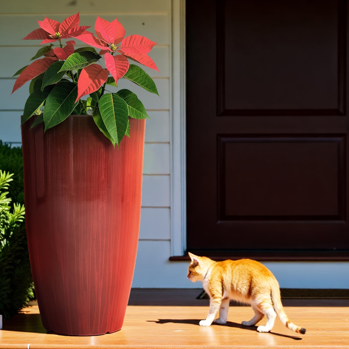 Large Red Gradient Glazed Planter 21 Inch\u002F53cm Round Large Planting Pot for Indoor and Outdoor Gardening Greenery Flower Decoration