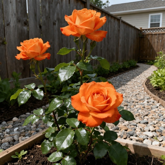 Warm, large orange rose seedlings in the family garden recommended by local flower farmers
