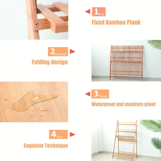 Versatile 100cm 3 Tier Foldable Bamboo Flower Pot Plants Display Shelf Planter Organizer for Outdoor Indoor