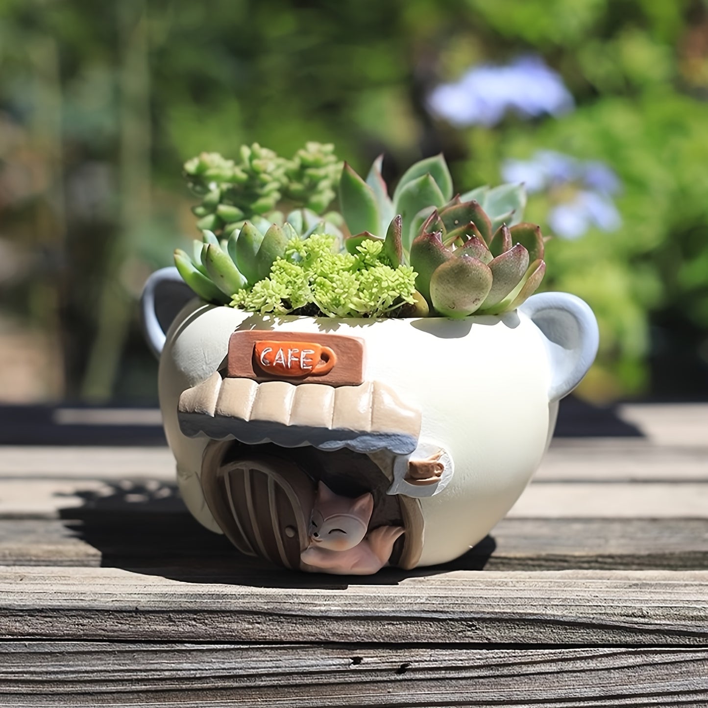 2pcs Set of Modern Cute Pet Cafe & Store Small Mini Resin Plant Pot with Drainage Holes